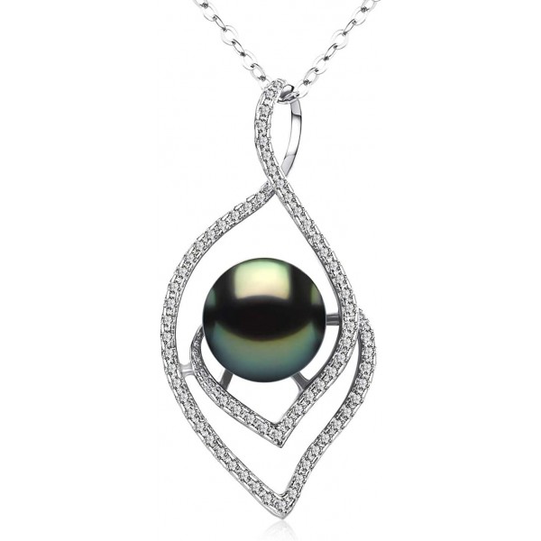 CHAULRI Lucky Peacock 9-10mm Genuine South Sea Tahitian Black Pearl Pendant Necklace 18K Gold Plated Sterling Silver - Jewelry Gifts for Women Wife Mom Daughter